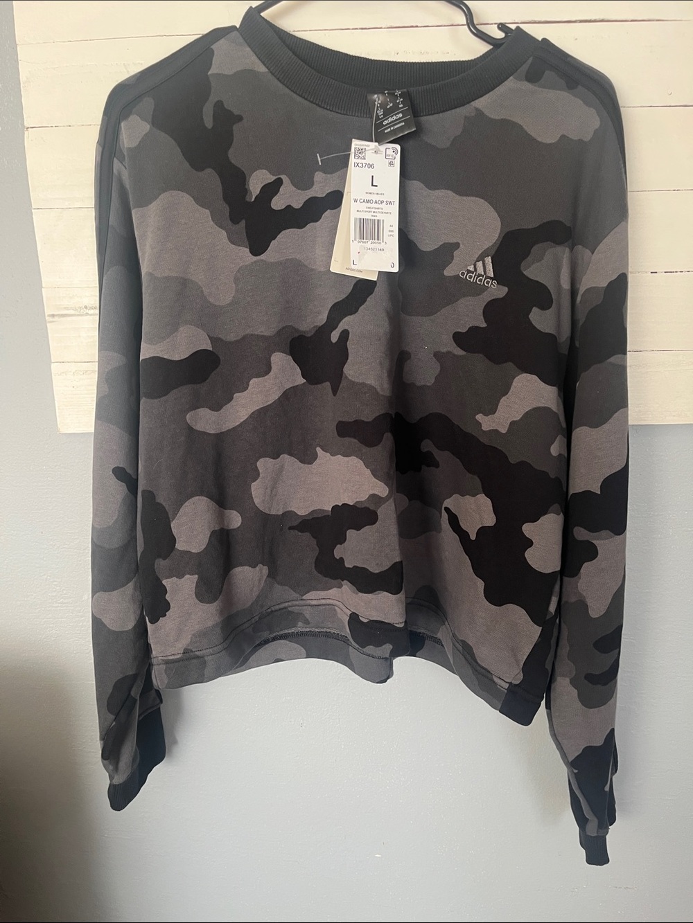 adidas Gray & Black Camo Pullover Sweatshirt